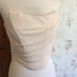 Vintage Style Beige Corset Top Size M - Mesh Ruched Bustier Y2K Party Top